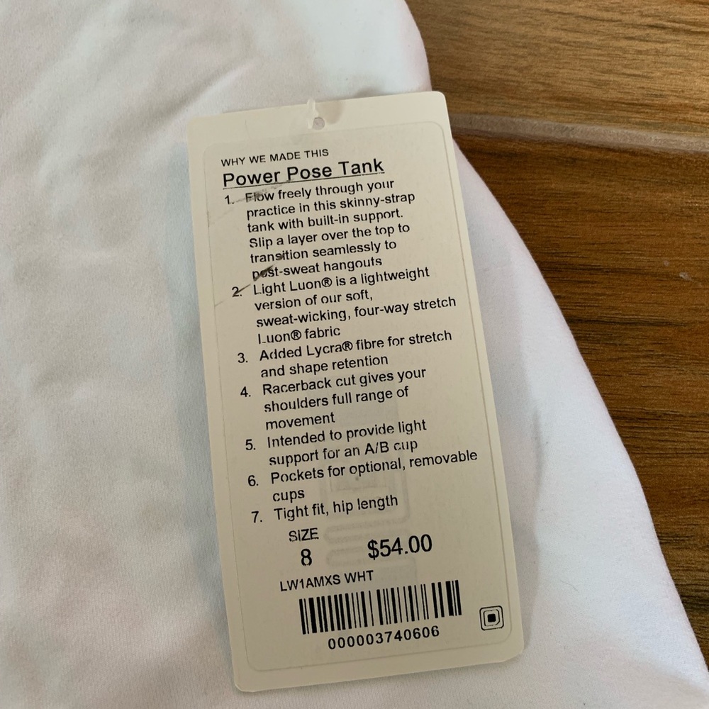 NWT lululemon power pose tank white size 8 or 10 - Picture 2 of 5